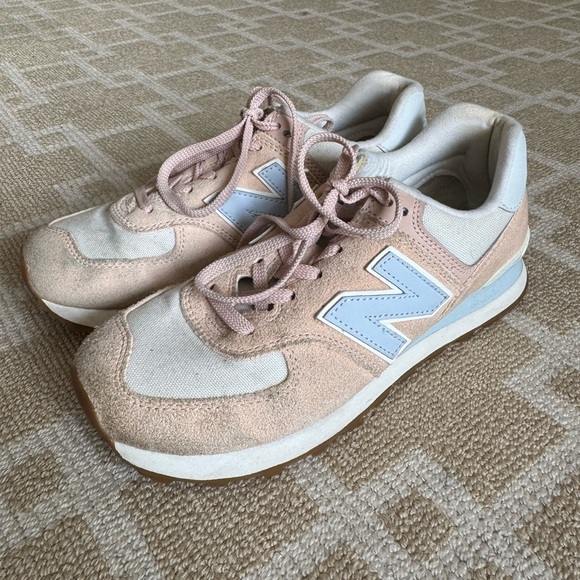 New Balance 574 Sneakers Running Shoes Blush Pink Beige Light Blue WL574 Size 8 - Picture 8 of 10